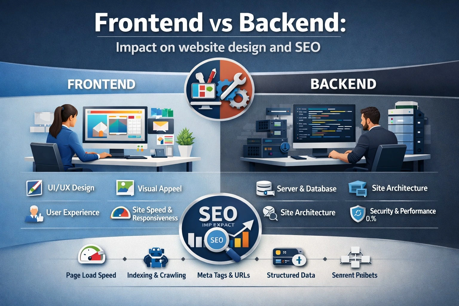 Read more about the article Frontend vs Backend: What Impacts Website Speed, SEO, and Conversions More?